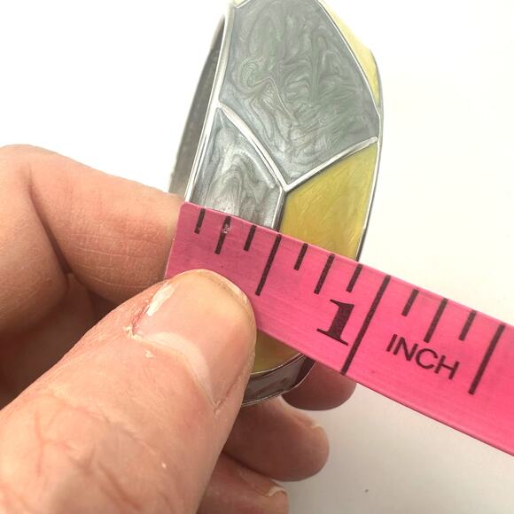 Enamel Hinge Bracelet Bangle Buttery Yellow Gray Grey Bangle Retro Lagenlook - Picture 9 of 11